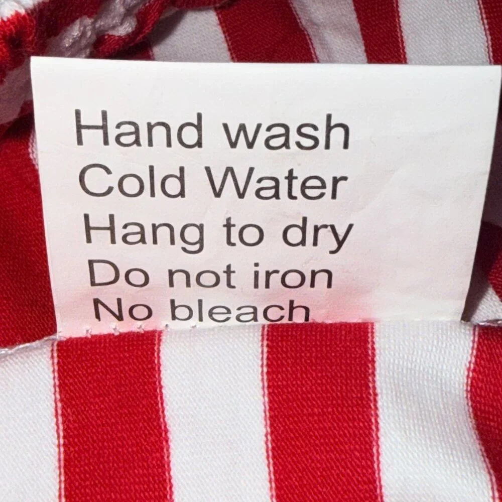 THBC Shorts Girls L Red White Striped Cotton Pom Pom Elastic Waist